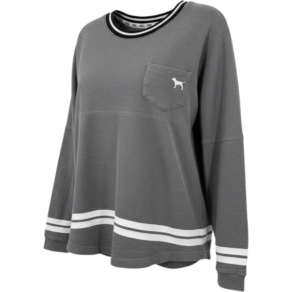 PINK Victoria's Secret Gray Varsity Long Sleeve Jersey Tee Shirt  Dog Logo Small